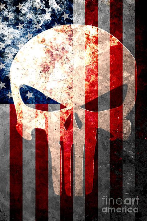 Punisher Themed Skull And American Flag On Distressed Metal Sheet