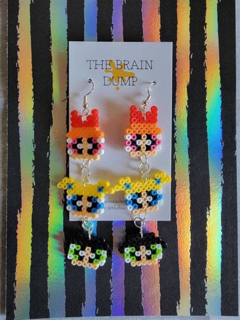 Sugar Spice Everything Nice Powerpuff Girls Inspired Mini Perler Beads Dangle Earrings Hama