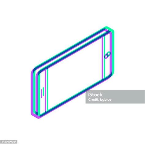 아이소메트릭 스마트폰 수평 위치 흰색 배경에 두 가지 색상이 오버레이된 아이콘 3차원 형태에 대한 스톡 벡터 아트 및 기타