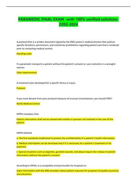 Paramedic Final Exam With Verified Solutions Paramedic Stuvia Us