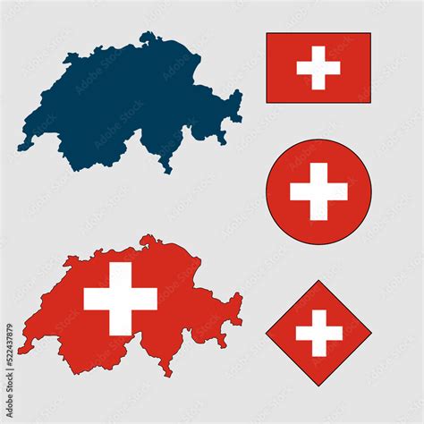 Vector of Switzerland map flag silhouette with flag set isolated on white background. Collection ...