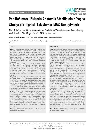 Patellofemoral Eklemin Anatomik Stabilitesinin Ya Ve Cinsiyet Ile
