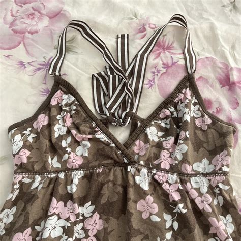 Y K Vintage Abercrombie Babydoll Floral Brown Halter Depop