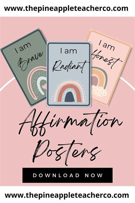 Printable Affirmations Posters Boho Rainbow Decor Classroom Bunting