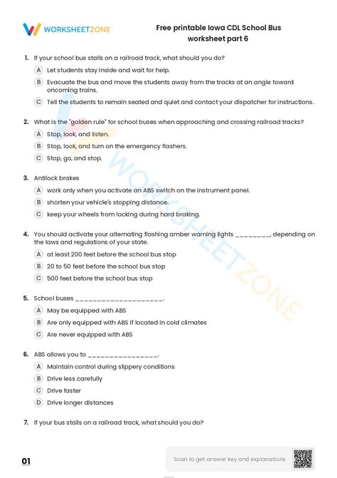 Free Printable Iowa CDL School Bus Worksheet Part 6