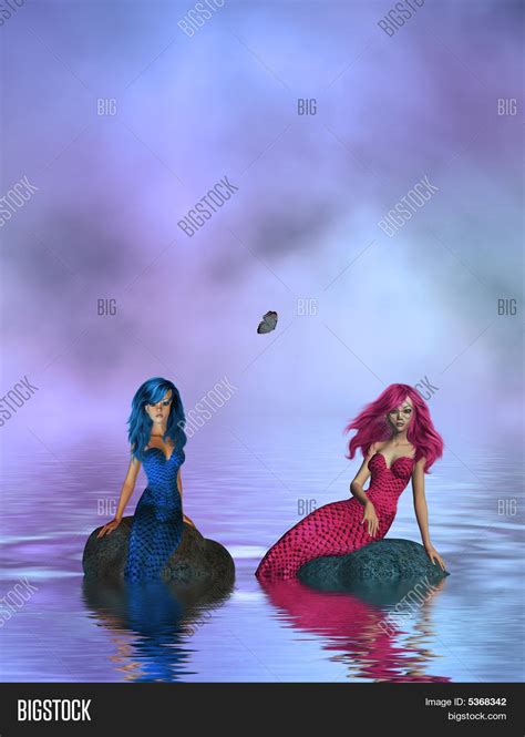 Two Mermaids Sitting Image Photo Free Trial Bigstock