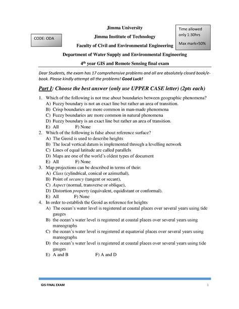 Gis Final Exam Part I Choose The Best An Gis Final Exam Jimma