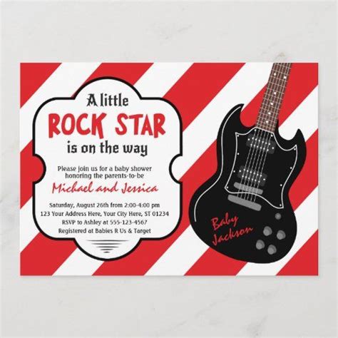 Red And Black Rock Star Rock A Bye Baby Shower Invitation Zazzle In