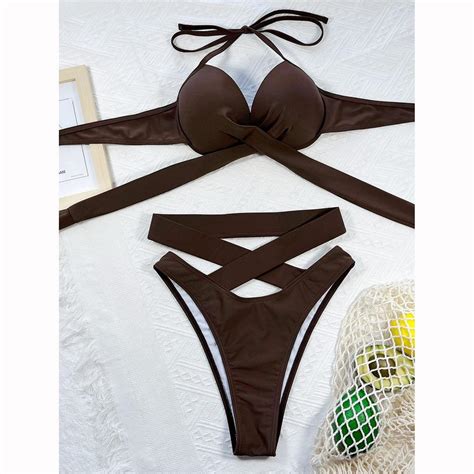 Buy Push Up Women Swimsuit Sexy Bikini Bandage Bikini Set High Waist