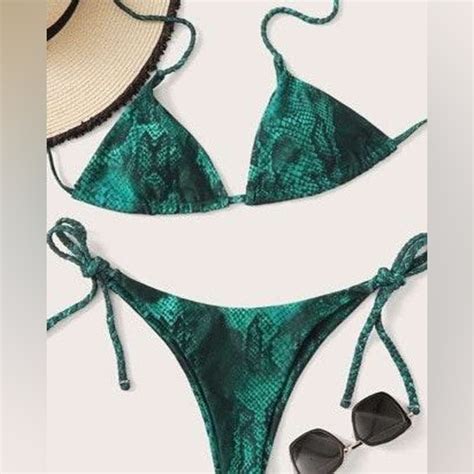 SHEIN Swim Shein Green Snake Print Bikini Set Poshmark