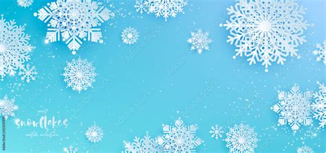 White Paper Cut Snow Flake Greeting Background Merry Christmas And