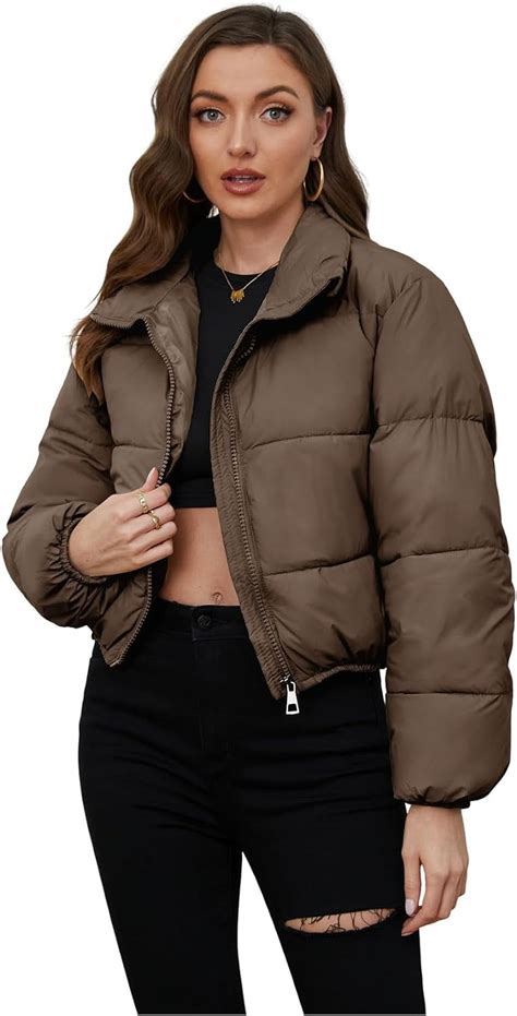 Linyooli Womens Cropped Puffer Jacket Winter Quilted Stand Collar