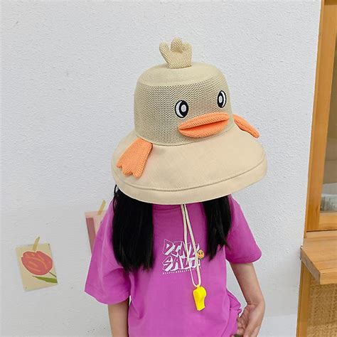 Summer Girl Bucket Hats Cartoon Duck Cute Foldable Kids Sun Protection