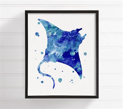 Manta Ray Watercolor Painting Manta Ray Art Print Manta Ray