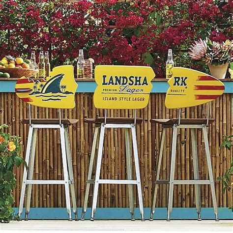 Margaritaville Landshark Surfboard Barstools Set Of Three Frontgate Tiki Bar Tiki Bar