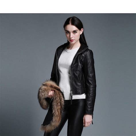 Genuine Sheep Leather Jacket With Raccoon Fur Collar Right Jackets