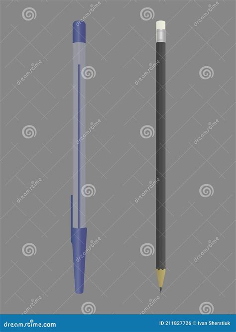 Realistic Blue Pen. Black Pencil with Eraser on the End. Vector Illustration Stock Vector ...