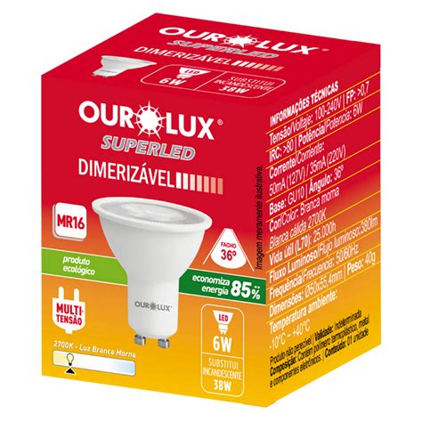 Lâmpada Superled Dicróica 6W 2700K Gu 10 Bivolt Dimerizavel Ourolux