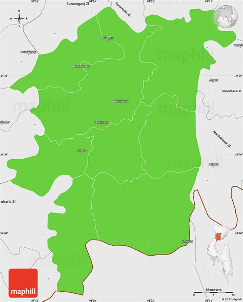 Political Simple Map Of Habiganj Zl Single Color Outside Borders And