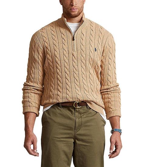 Polo Ralph Lauren Big And Tall Cable Knit Cotton Quarter Zip Sweater