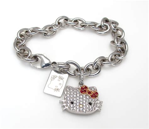 Sterling Silver Hello Kitty Bracelet With Cubic Zirconia Etsy