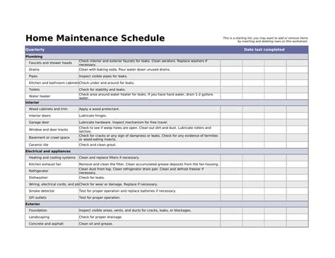 Quarterly Home Maintenance Schedule Template Download Printable Pdf