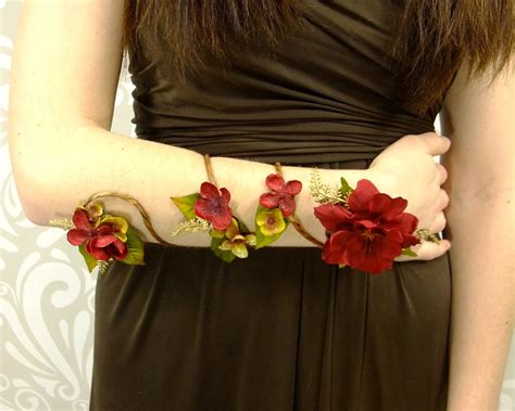 Flower Wrap Cuff Flower Arm Band Red And Gold Fairy Flower Cuff Boho