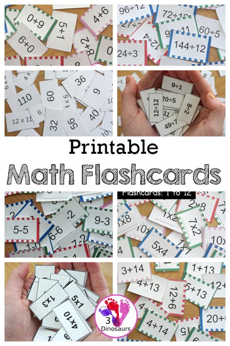 15 Printable Math Flashcards 3 Dinosaurs