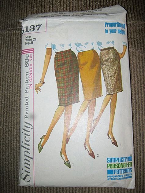 Simplicity Pencil Skirt Pattern Copyright 1965 6137 Fits 28 Inch Waist Sewing Pattern