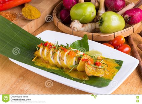 Fried Squid In Yellow Curry Powder Stock Photo Image Of Food Lunch