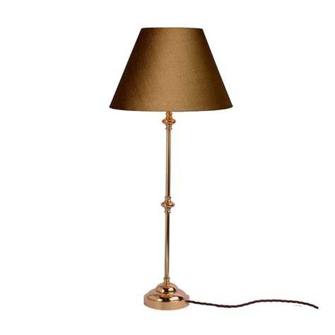 Polished Brass Slim Table Lamp Taupe Shade