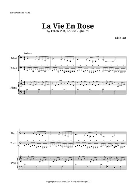 La Vie En Rose Arr Langanho By Edith Piaf Sheet Music For