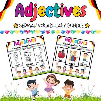 Daily German Adjective Flashcards Coloring Pages Bundle Pre K Nd