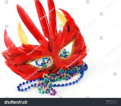 Red Mardi Gras Mask Beads Stock Photo (Edit Now) 8814970