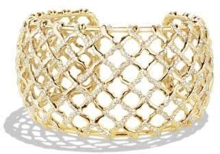 David Yurman Venetian Quatrefoil Wide Cuff Bracelet With Diamonds In