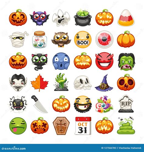 Halloween Emojis Set Flat Vector Stock Vector Illustration Of Head