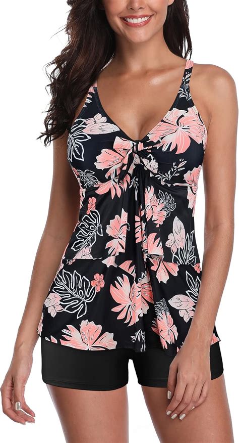 Tankini Badeanzüge Für Damen Zweiteilig Florales Tankini Oberteil Mit Shorts Bauchkontrolle