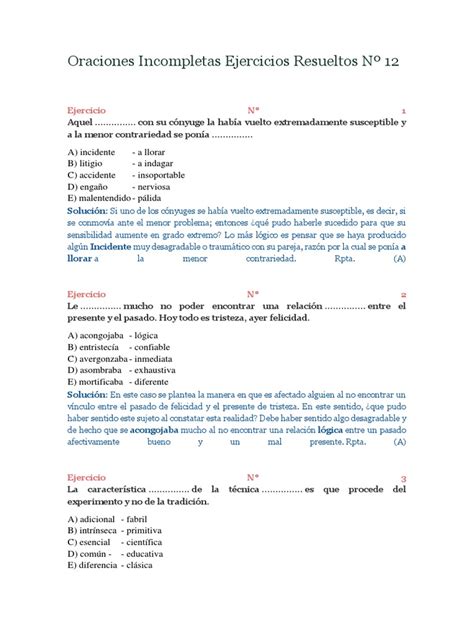 Oraciones Incompletas Ejercicios Resueltos Nº 12 Libertad Verdad