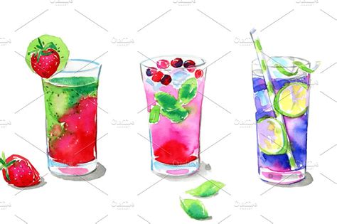 Watercolor Cocktails Food Illustrations ~ Creative Market