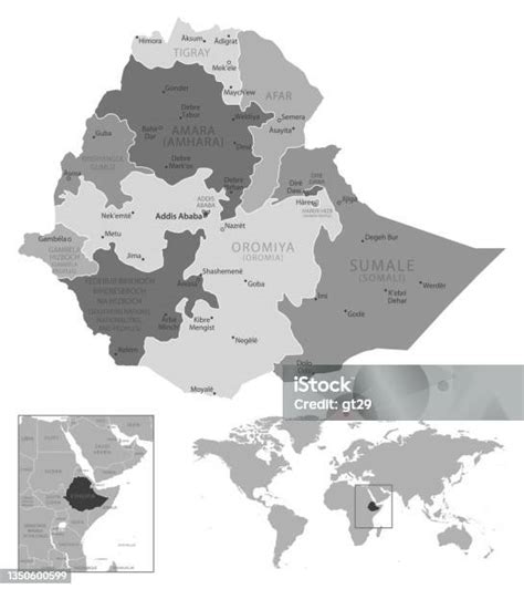 Ethiopia Highly Detailed Black And White Map向量圖形及更多一組物體圖片 一組物體 信息圖形