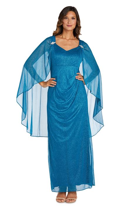 Peacock R&M Richards 2384P Long Formal Petite Cape Dress - Formal