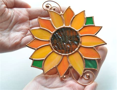 Stain Glass Sunflower Window Hangings Suncatcher Flower T Etsy