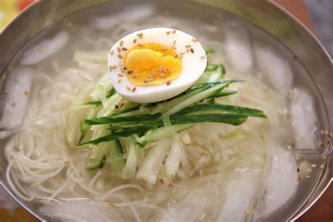 Cold noodle soup made with radish water kimchi (Dongchimi-guksu) recipe ...