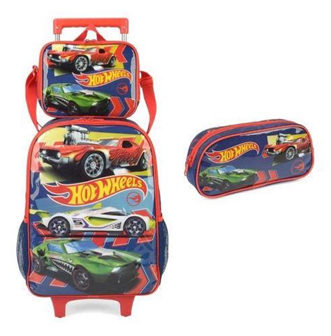 Kit Mochila Rodinhas Lancheira Estojo Hot Wheels Luxcel Kit Mochila