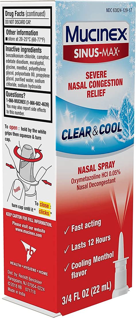 Mucinex Sinus Max Severe Nasal Congestion Relief Clear Cool Nasal