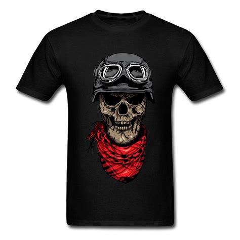 Novelty Shirts Dark Skull Motorcycle Rider Grim Mens Cotton Tops Tees