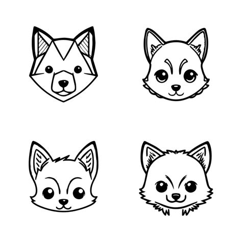 Adorable kawaii wolf collection set with detailed Hand drawn line art ...