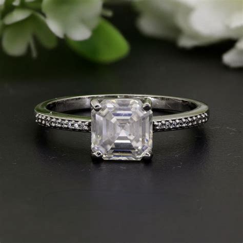 Colorless Moissanite Ring 2 25ct Asscher Cut Moissanite Etsy UK