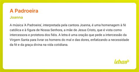 Letra De Joanna A Padroeira - Significado da música A PADROEIRA (Joanna) - LETRAS.MUS.BR