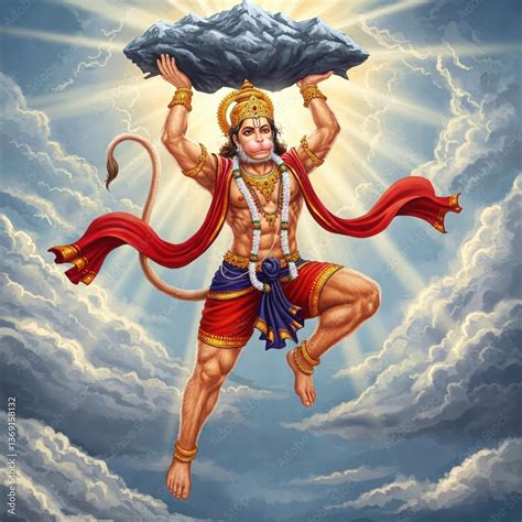 Lord Hanuman Ji Carrying Sanjeevani Mountain, Powerful Flying Hanuman